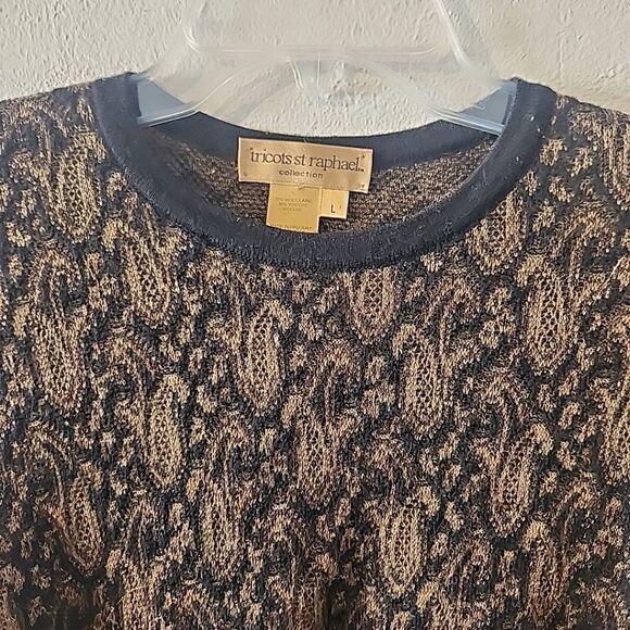 Tricots St Raphael Vintage Sweater Women L Unisex Floral Black Gold Wool Viscose - Picture 3 of 5
